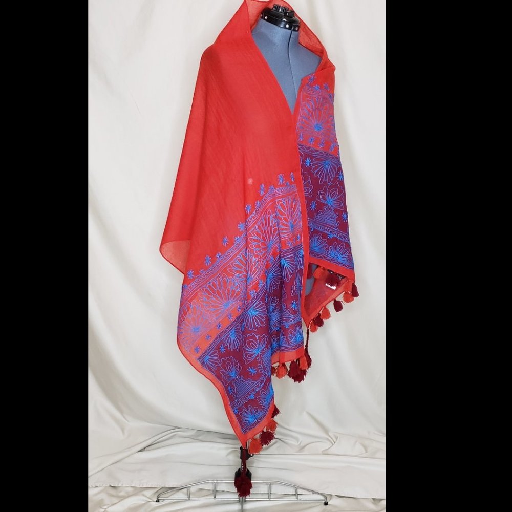 🧚HOST PICK🧚Nanette Lepore Silk and Wool Wrap/Scarf in Crimson and Imperial EUC